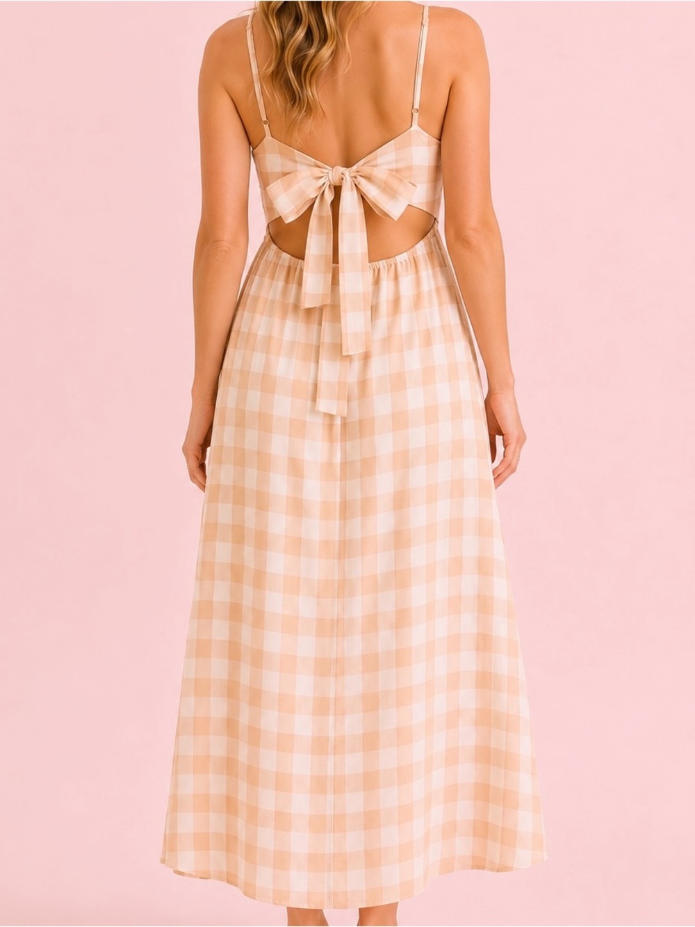NEW Altar’d State Tan and White Gingham Maxi Dress Size Medium Available